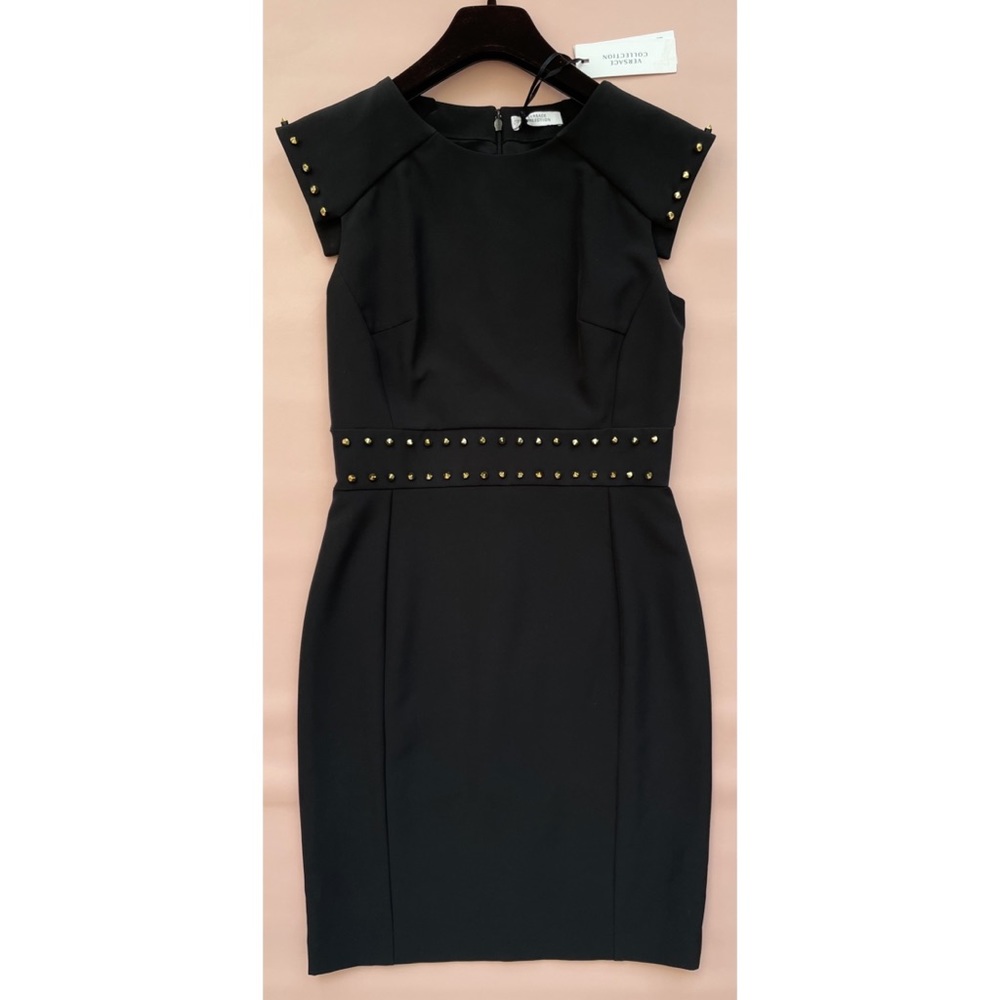 Versace Black Gold Studded Sleeveless Dress 42, US 6/ M